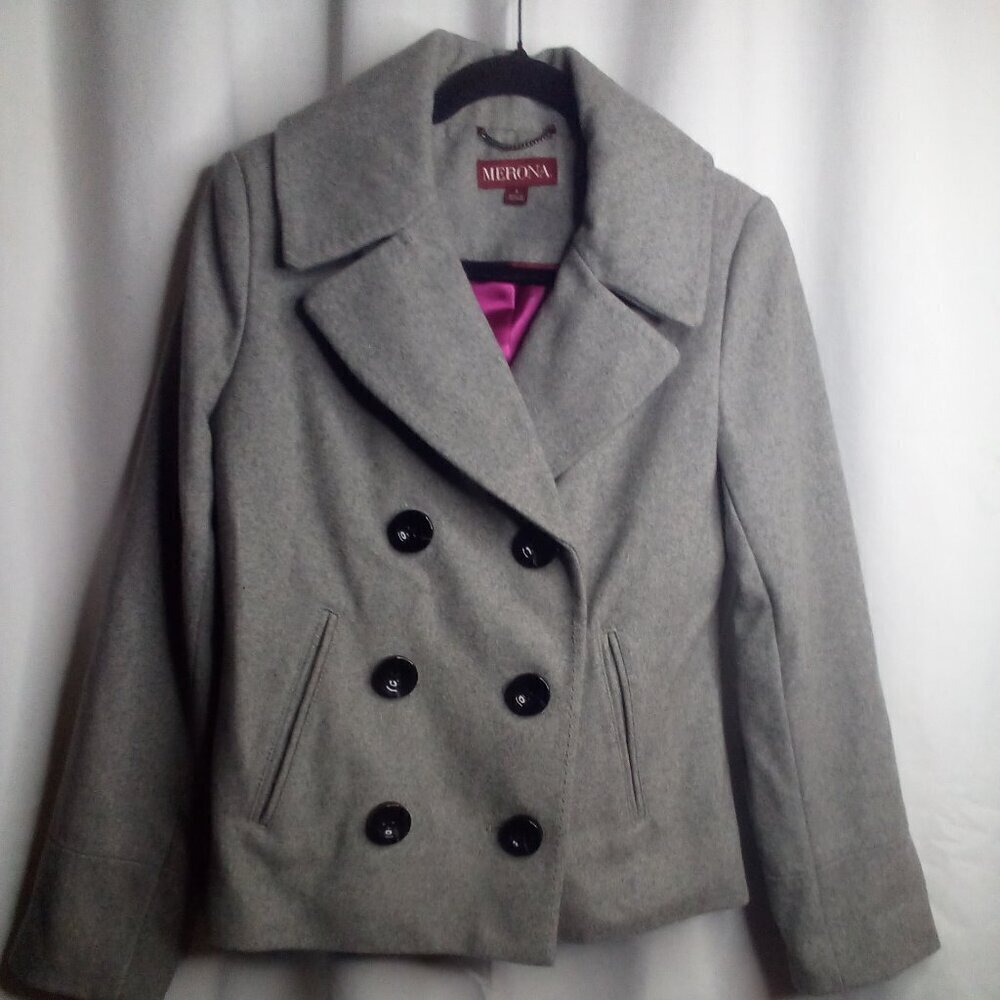 Merona Jacket S Women Blazer Button Wool Blend Gray